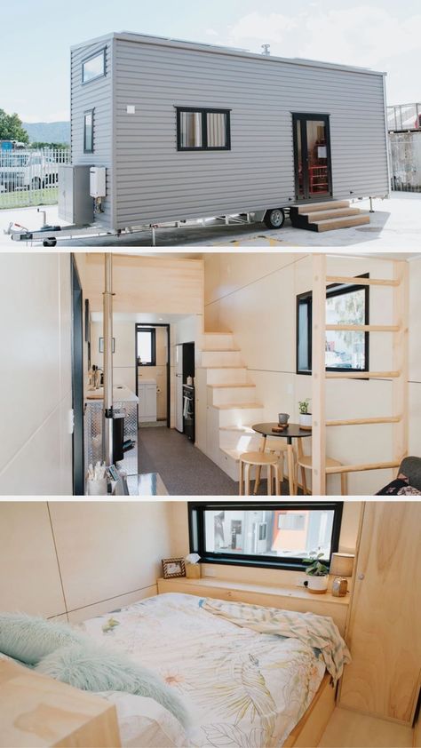 Mobile Tiny House Design, House Binder, Cozy Tiny House, Tiny House Tour, Vinyl Cladding, Micro Apartments, Small Table And Chairs, Plywood Interior, Micro Apartment