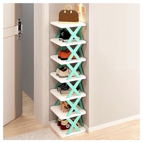 PRICES MAY VARY. 【Space-saving shoe rack】 Stackable shoe rack can provide more storage space in the same space. It covers a small area and is very space-saving. Narrow shoe rack has 7 layers, with the total size of 10.2”*9.5”*37.9”. The compact design can effectively use this space to store more shoes. Keep shoes and boots away from the floor and organize them neatly. 【Durable structure】 Small shoe shelf is made of green non-toxic polypropylene material, which has a longer service life and is mo Shoes Racks, Shoes Shelf, Folding Shoe Rack, Vertical Shoe Rack, Space Saving Shoe Rack, Plastic Shoe Rack, Shoe Hanger, Diy Regal, Stackable Shoe Rack