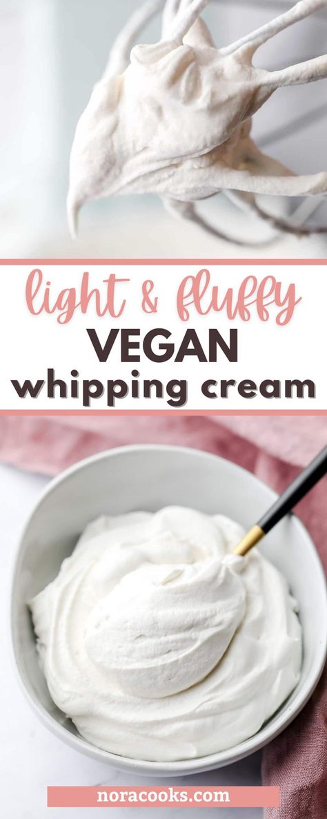 This Light and Fluffy Vegan Whipping Cream is made from 4 simple ingredients and whips up into a light and fluffy vegan whipped cream! You won’t believe it until you’ve tried it! It’s the perfect topping on coconut cream pie, apple crisp, pumpkin pie, and more! Homemade Vegan Whipped Cream, Tofu Whipped Cream, Vegan Whipped Cream Recipe, Oatmilk Whipped Cream Recipe, Oat Milk Whipped Cream, Vegan Whipped Cream Frosting, Vegan Heavy Whipping Cream, Dairy Free Cool Whip, Dairy Free Whipped Topping