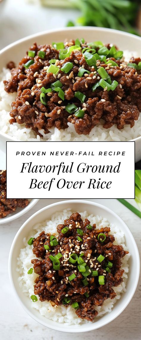 Image for Flavorful Ground Beef Over Rice Ground Beef Recipes Bowls, Ground Meat Rice Bowls, Braised Ground Beef, Ground Beef And Rice Recipes Asian, Ground Bison And Rice Recipes, Ground Beef Rice Vegetable Recipes, Easy Meal Prep Ground Beef, Beef And Rice Bowl Recipes, Healthy Recipe With Ground Beef