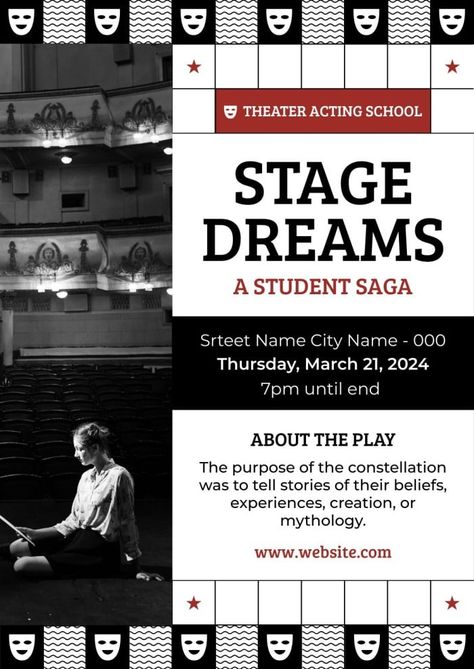 Grid Flat Theater Acting School Poster Acting Poster, Theater Acting, Acting School, School Poster, School Posters, Home Poster, Poster Template, Free Graphic Design, Social Media Platforms