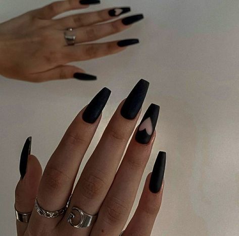 Black Acrylic Nail Designs, Acrylic Nail Designs Coffin, Vday Nails, Black Acrylic Nails, Punk Nails, Goth Nails, Grunge Nails, Black Nail, Ideas Nails