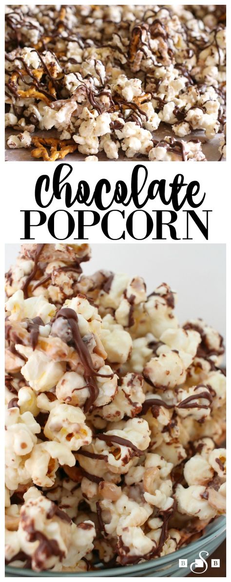 Chocolate Popcorn Recipe, White Chocolate Popcorn Recipe, Popcorn Recipes Chocolate, Popcorn Butter, Covered Popcorn, Chocolate Drizzled Popcorn, Chocolate Covered Popcorn, Satisfying Snacks, White Chocolate Popcorn