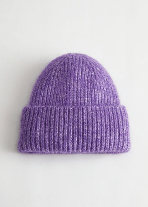 Ribbed Mohair Blend Beanie - Lilac - Beanies - & Other Stories US Purple Beanie, White Faux Fur Coat, Wool Berets, Women's Headwear, Women's Beanie, Wool Beanie, Black Wrap Dress, Knot Headband, Timeless Treasures