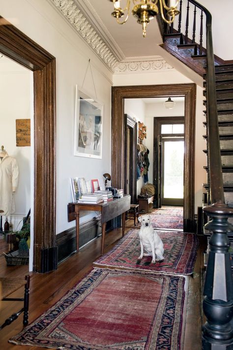 Stained Wood Trim, Dark Wood Trim, Stair Case, Modern Victorian, Southern Homes, Wood Trim, Historic Home, Design Living Room, Style At Home