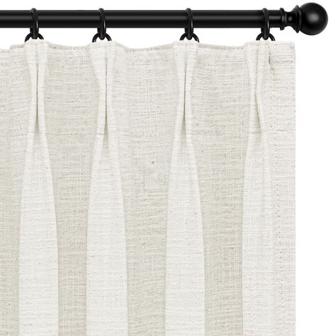 PRICES MAY VARY. 【PAIR SOLD】Each package includes 2 panels of pinch pleated drapes， comes with curtain rings and plastic hooks (pls kindly note that plastic hooks have been inserted into the tops of curtains when production, and extra 2 spare plastic hooks are packed with curtain rings seperatly), fitting up to 1.5" curtain rods/poles. Each panel measures 40"W x 84"L, pair measures 80"W x 84"L. 【RICH LINEN】350GSM(grams per square meter); These casual linen draperies are crafted from linen blende Pinch Pleat Drape, Drapes For Bedroom, Blackout Curtains Bedroom, Linen Blackout Curtains, Linen Drapery, Pleated Drapes, Pinch Pleat Curtains, Linen Curtain, Curtains For Bedroom