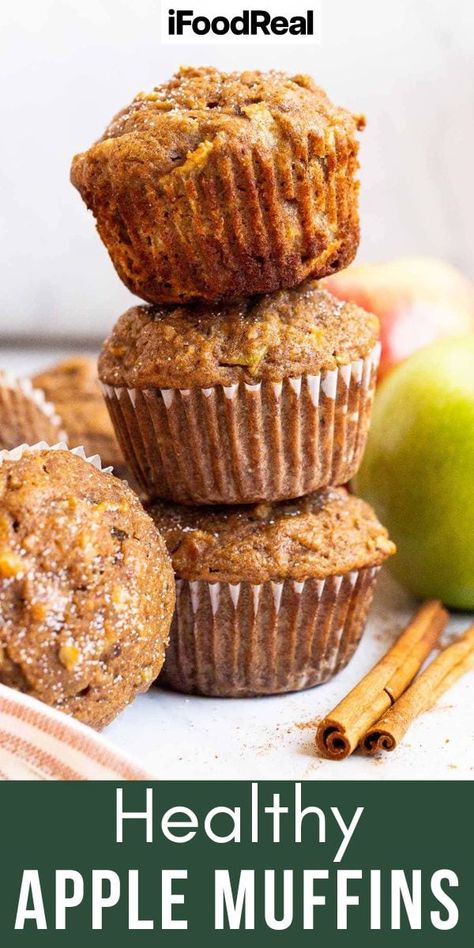 These Healthy Apple Muffins combine whole wheat flour (or spelt flour), apples, applesauce, and warm fall spices – topped off with a crunchy cinnamon-sugar topping for a perfectly fluffy, moist seasonal breakfast or snack muffin. Better yet, though, you can enjoy these without ruining your diet as they’re naturally sweetened with dates! Almond Flour Blueberry Muffins, Apple Muffins Healthy, Apple Recipes Healthy, Apple Muffin Recipes, Healthy Muffin Recipes, Apple Muffins, Diet Desserts, Healthy Instant Pot Recipes, Spelt Flour