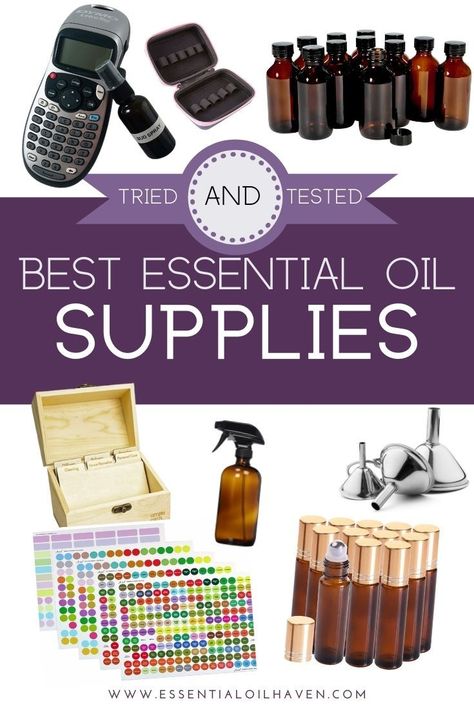 A list of essential oil supplies that make life so much easier! When trying to mix DIY recipes or essential oil blends, you inevitably end up needing extra amber glass bottles, rollers, or accessories. Here's my list of amazing aromatherapy supplies to help you get started at home! My favorites are the handheld label maker and stainless steel funnel set. I use them all the time! But there are more go-to things I couldn't be without... #essentialoils #essentialoilsupplies #essentialoilhaven Storing Essential Oils, Aromatherapy Accessories, Diy Essential Oil Recipes, Essential Oil Accessories, List Of Essential Oils, Essential Oils For Sleep, Essential Oil Storage, Oil Storage, Amber Glass Bottles