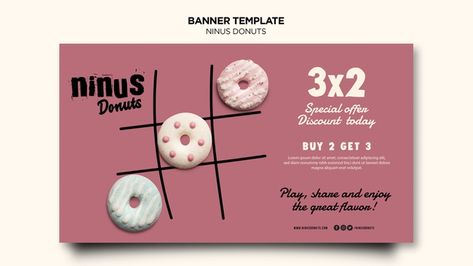 Donuts concept banner template | Free Psd #Freepik #freepsd #banner Donut Banner, Jewelry Packaging Diy, Stationary Art, Facebook Cover Design, Graphic Design Infographic, Packaging Diy, Food Banner, Design Infographic, Food Poster Design