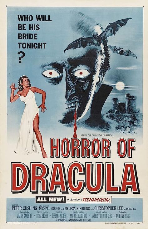 Amazon.com: Horror of Dracula 1958 Vintage Poster Reprint - Christopher Lee Hammer Horror Film Home Decor Poster Print (11x17 inches): Posters & Prints Dracula 1958, Dracula Film, Classic Horror Movies Posters, Upcoming Horror Movies, Hammer Horror Films, Peter Cushing, Hammer Horror, Monster Movies, B Movies