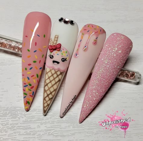 Sprinkle Nail Designs, Candy Theme Nails, Candy Themed Nails, Food Nails Designs, Candy Land Nails, Almond Shape Nail Art, Candy Nails Designs, Sweets Nails, Dessert Nails