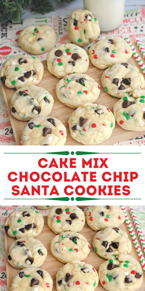 Christmas Funfetti Cake Mix Cookies, Lazy Christmas Dinner, Christmas Dinners For A Crowd, Dessert Gift Ideas, Chrismast Dessert, Xmas Desserts Recipes, Quick Christmas Treats, Santa Cookie Recipe, Cake Cookies Recipe