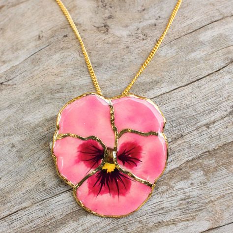 Gold Plated Natural Flower Pendant Necklace - Pink Pansy | NOVICA Jewelry Novica, Necklaces Flower, Novica Jewelry, Flower Necklaces, Pendants Gold, Flower Chain, Jewelry Flower, 24 Karat Gold, Necklaces Gold