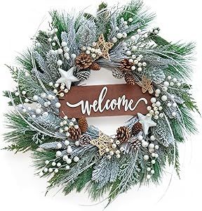 Winter Wreaths For Front Door, Spruce Wreath, Wreath With Pinecones, Fall Leaf Wreaths, Holiday Wreaths Diy, White Berries, Winter Wreaths, Winter Door, Christmas Door Wreaths