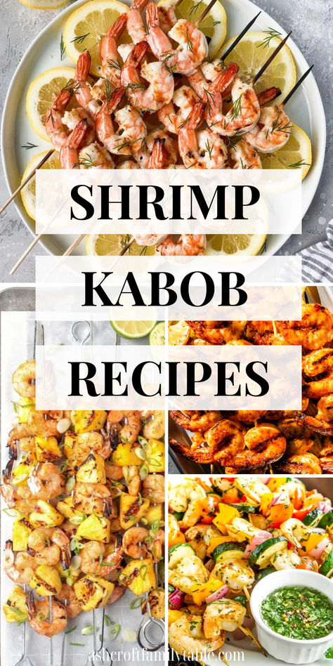 Collage of shrimp kabob recipes and skewers. Shrimp Kabobs On The Grill Marinade, Kabob Recipes Oven, Shrimp Skewers In Oven, Shrimp Kabob Marinade, Shrimp Kabobs On The Grill, Healthy Kabobs, Recipes For The Oven, Marinade Ideas, Kabobs On The Grill