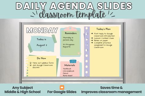 Daily Agenda Slides | Classroom Template | Google Slides | Middle School | High School | Daily Clas… | School agenda, Middle school resources, High school resources Agenda Board Classroom Middle School, Daily Agenda Template, Classroom Template, Daily Agenda Slides, Classroom Vibes, Absent Students, Daily Agenda, Agenda Template, Context Clues