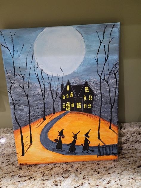 Halloween Rocks, Spooky House, Halloween Painting, Easy Art, Halloween Craft, Canvas Painting Diy, Halloween Haunted Houses, Christmas Canvas, Square Canvas