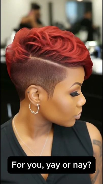 (2) Black Girls Hair Rocks - YouTube Red Short Hair Styles For Black Women, Pixie Cut With Design Black Women, Shaved Side Designs Black Women, Short Mowhak Hairstyle For Women Black, Red Mohawk Black Women, Short Hairstyle For Black Women, Short Pixie Cut Black Women, Black Girls Hair, Black Pixie Cut