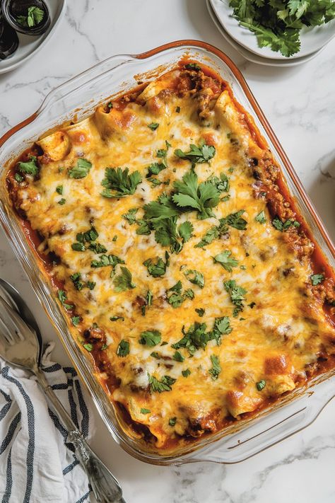 Best Beef Enchilada Casserole Enchilada Casserole Healthy, Green Enchilada Casserole, Pecan Pie Pound Cake, Beef Enchilada Casserole, Emily Bites, Mexican Favorites, Green Chile Enchiladas, Mexican Food Dishes, Beef Enchilada