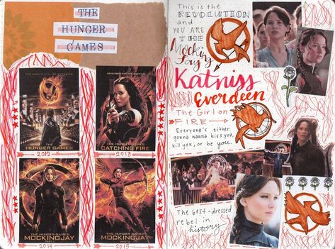 In celebration of the 10th Anniversary of the hunger games, I rewatched every film and made spreads for each! Check out my journal with me and a short flip through! The Hunger Games Journal Page, Game Journal Ideas, Hunger Games Scrapbook, Movie Scrapbook, Series Journal, Harry Potter Scrapbook, Movie Journal, Hunger Games Books, Film Journal