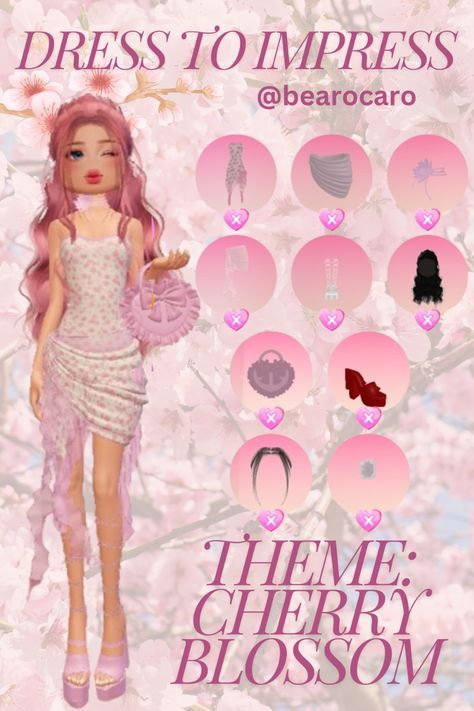 #outfits #outfitsideas #outfitsfashion #outfitsdesign Cherry Blossom Outfit Dress To Impress, Dti Florals Ideas, Cherry Blossom Dress To Impress Outfit, Di Cherry Blossoms Outfit, Cherry Blossoms Dress To Impress Theme, Dti Outfits Ideas Theme Spring, Dress To Impress Theme Cherry Blossoms, Dti Theme Cherry Blossoms, Dti Theme Florals