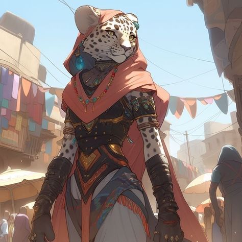 Tabaxi Assassin Female, Catfolk Character Design, Dnd Animal Characters, Cat Dnd Character, Snow Leopard Tabaxi, Tabaxi Character Design, Dnd Tabaxi Female, Leonin Female, Khajiit Art