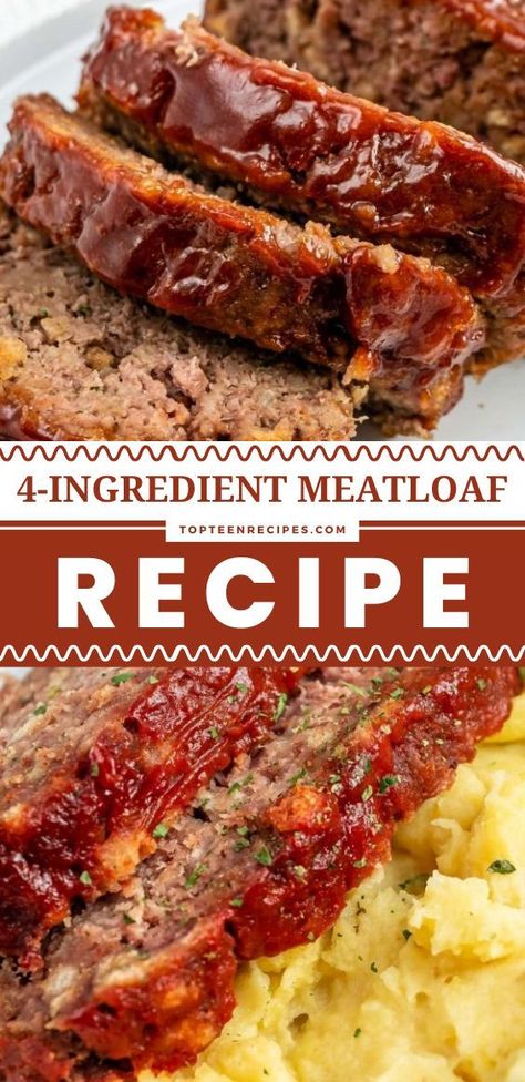 Making one of America’s most loved recipes, homemade meatloaf, just became really easy. If you thought it was time-consuming, think again. Making this 4 ingredient meatloaf with Stove Top stuffing instead of having to use breadcrumbs and herbs is just a fabulous shortcut for the best meatloaf recipe ever. It comes out juicy, tender, and very flavorful. 4 Ingredient Meatloaf, Secret Ingredient Meatloaf, Tasty Meatloaf Recipe, Delicious Meatloaf, Beef Meatloaf, Homemade Meatloaf, Plats Healthy, Good Meatloaf Recipe, Thanksgiving Menu Ideas