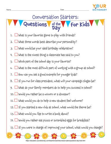 Daily Questions For Preschoolers, Preschool Questions Of The Day, Question Of The Day 2nd Grade, Question Of The Week Ideas, Thinking Thursday Activities For Kids, Word Of The Day For Students, Questions Of The Day Preschool, Questions To Ask Kids After School, Spring Question Of The Day Preschool