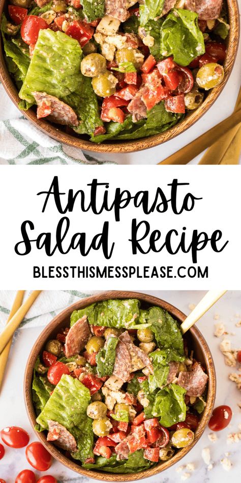 Antipasto Salad Vegetarian Antipasto, Antipasto Salad Recipe, Marinated Vegetables, Antipasto Salad, Homemade Lasagna, Chicken Parm, Mustard Dressing, Green Olives, Romaine Lettuce