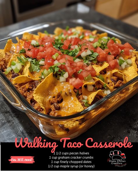 "Looking for a delicious twist on tacos? Try this easy and tasty Walking Taco Casserole recipe! Packed with all the flavors of a traditional taco, this casserole is sure to be a hit with the whole family. Get the recipe and add it to your dinner rotation today!" Walking Taco Bowls, Walking Talking Taco Casserole, Chicken Taco Bake Casserole, Taco Casserole Bake With Tortillas, Taco Meat Recipes Leftover, Walking Taco Bake, Taco Casserole Recipes, Taco Tuesday Ideas, Leftover Taco Meat Recipes