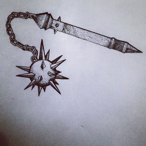 Mace Tattoo Blackwork, Flail Tattoo Drawing, Morning Star Tattoo Design, Flail Tattoo Blackwork, Flail Tattoo Design, Morning Star Tattoo, Flail Mace, Mace Tattoo, Flail Tattoo