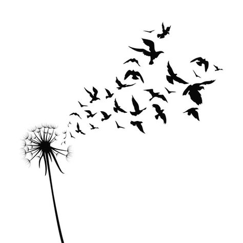 Silhouette a dandelion with flying seeds black Vector Image Dandelion Black And White, Black Contour, A Dandelion, White Illustration, Black And White Illustration, A Flower, Png Images, Dandelion, Vector Images