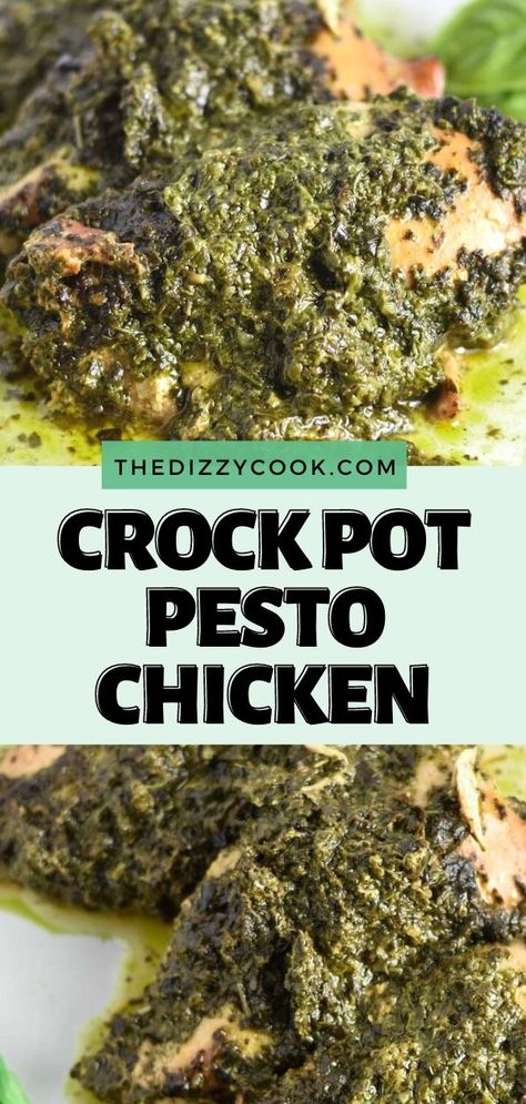 Healthy Crock Pot Chicken Breast Recipes, Dinner Recipes Pesto, Pesto Chicken Recipe, Chicken With Pesto Recipes, Pesto Crockpot Chicken, Slow Cooker Chicken Pesto, Chicken Pesto Crockpot, Basil Pesto Recipe Chicken Crockpot, Crockpot Pesto Chicken Pasta