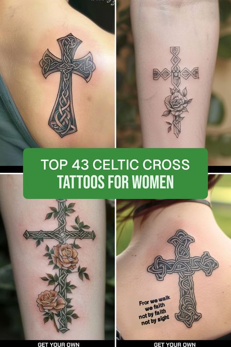 Looking for the perfect Celtic cross tattoo? Discover our curated list of 43 stunning designs that showcase beauty and cultural heritage. Whether you're a fan of bold intricacies or simple elegance, these tattoos celebrate the age-old Celtic symbolism. Each design highlights personal significance, making it a perfect tribute to strength and identity. Explore various styles and get inspired to choose your dream tattoo that speaks to your unique journey Irish Flower Tattoos For Women, Irish Gaelic Tattoos For Women, German Heritage Tattoo Ideas For Women, Irish Cross Tattoo For Women, Celtic Cross Tattoos For Women, Celtic Cross Tattoo Feminine, Scottish Tattoos For Women, Celtic Tattoo For Women Irish, Irish Flower Tattoo