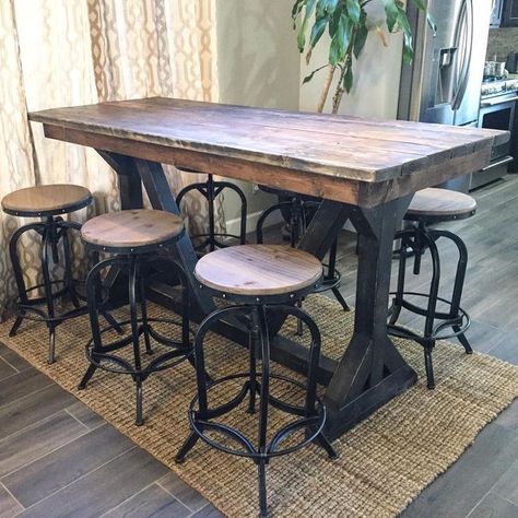 52 Rustic Industrial Decor and Design Ideas Rustic Pub Table, Rustic Pub, Top Kitchen Table, High Top Tables, Rustic Industrial Decor, Pub Set, Pub Table Sets, Patio Bar Set, Bar Height Table