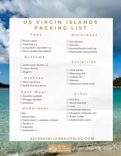 Stop wondering what to pack for a trip to St John USVI with my complete US Virgin Islands Packing List. This printable USVI packing list gets everything you need for a week in a carry-on. What To Wear In St Thomas Virgin Islands, St John Packing List, Packing For St Thomas Us Virgin Islands, Us Virgin Islands With Kids, Living In St Thomas Virgin Islands, Virgin Islands Vacation, St Thomas Virgin Islands, The Us Virgin Islands, Pack For A Trip