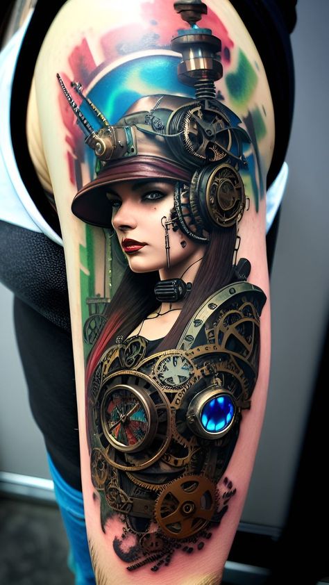 Tattoo Colors, Steampunk Woman, Create A Tattoo, Tattoo Process, Woman Tattoo, Intricate Tattoo, Delicate Tattoo, Realistic Tattoo, 3d Tattoos