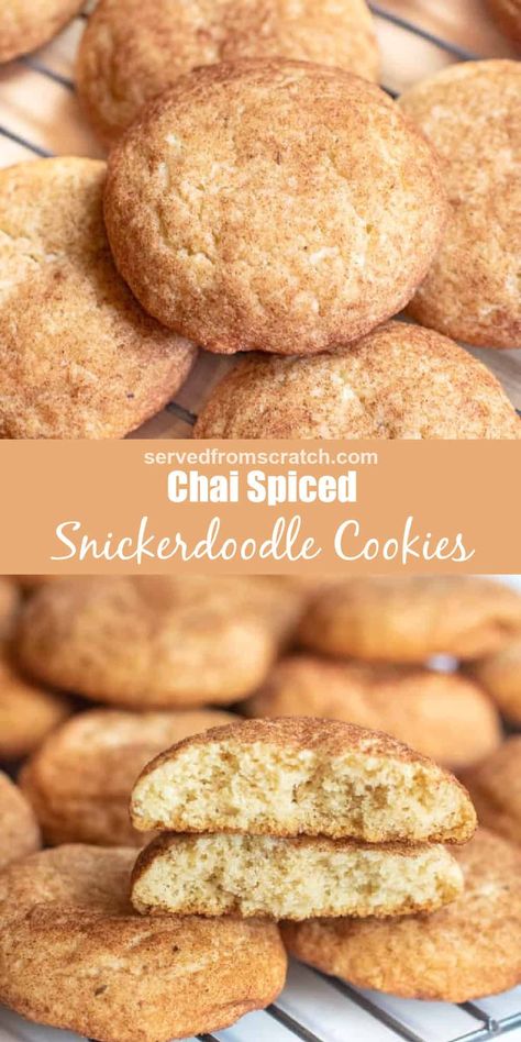 They're your favorite super soft, cinnamon, and sugar-coated cookie, but taken to the next level with chai!  Our Chai Spiced Snickerdoodles elevates these classic snickerdoodle cookies with warming spices that are perfect for Fall! Chai Spice Snickerdoodles, Savory Cookies, Chai Cookies, Soft Snickerdoodle Cookies, Spiced Cookies, Snickerdoodle Cookies, Christmas Spices, Cookie Dough Balls, Chai Spice