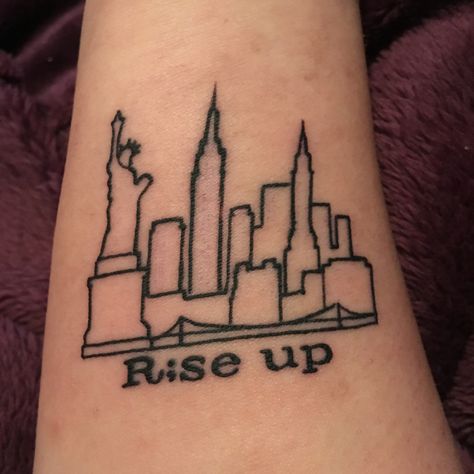 #tattoo #newyork #skyline #riseup #semicolontattoo #hamilton Rise Up Tattoo, Hamilton Tattoo, Semicolon Tattoo, Up Tattoo, My Tattoo, Lin Manuel Miranda, Viking Tattoos, Art Tattoos, Girly Stuff