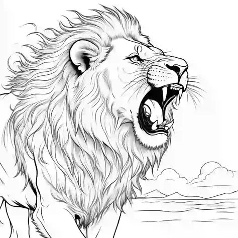 Lion Roaring Drawing Sketch, Lion Design Drawing, Lion Coloring, Lion Coloring Pages, Lion Sketch, Lion Tattoo Sleeves, Knight Tattoo, Wood Burn Designs, Band Tattoo Designs