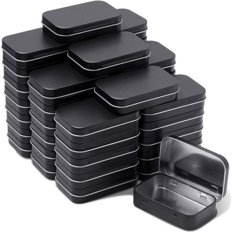 Amazon.com: Tamicy Metal Rectangular Hinged Tins - Pack of 40 Matte Black Mini Portable Box Containers Small Empty Storage Tins with Lids Home Organizer Kit for Storage Drawing Pin Jewelry Crafts Small Storage Containers, Desain Pantry, Drawing Pin, Small Storage Boxes, Home Organizer, Sewing Supplies Storage, Small Tins, Tin Containers, Kit Home