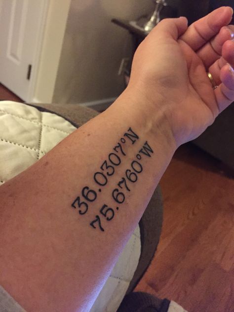 OBX coordinates Obx Tattoos Ideas, Coordinates Tattoo Ideas, Outer Banks Tattoo, Obx Tattoos, Coordinates Tattoo, Simple Tattoos For Women, Christmas Nail Art Easy, Red Christmas Nails, Cute Christmas Nails