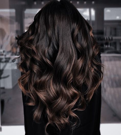 Balayage For Dark Brown Hair Natural, Black Chocolate Balayage, Dark Baylage Hair Black, Balayage On Long Black Hair, Long Hair Balayage Black, Dark Brown Hair With Baylage, Black Hair Highlights And Lowlights, Baylage Brown Hair Balayage, Dark Rich Chocolate Brown Hair Color