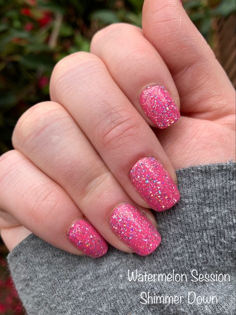 Broadway Glimmer Color Street Combo, Color Street Grapefruit Squeeze Combo, Watermelon Session Color Street, Fiji Fuschia Color Street Combo, Color Street Pink Power, Bright Pink Nails With Glitter Accent, Watermelon Jelly, Glitter Overlay, Cute Pink Nails