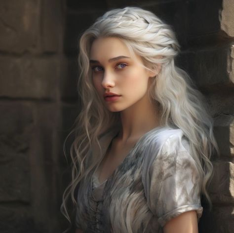 White Hair Silver Eyes, Warrior Princess Aesthetic, Daella Targaryen, Long White Hair, Fantasy Witch, Medieval Woman, Fantasy Princess, Gra O Tron, Female Character Inspiration