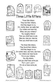 Long Poems, Mittens Template, Language Arts Activities, Fairy Tales Preschool, 3 Kittens, Winter Semester, Prek Literacy, Nursery Rhymes Lyrics, Nursery Rhymes Preschool