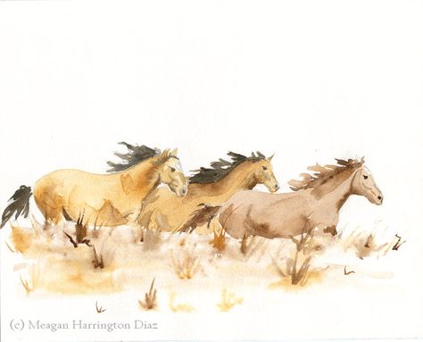 Horse Art - Horses Running - Watercolor Fine Art Print Animal Painting - Wild… Horse Running Drawing, Horses Watercolor, Watercolor Painting Easy, Painting Horses, Watercolor Horse Painting, Watercolor Paintings Of Animals, Horses Running, Blue Horse, Animal Painting