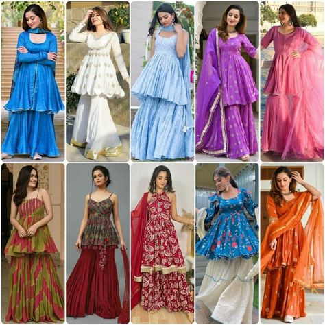 Peplum Tops with Sharara New Designs 2023 || Short Frock With Palazzo || Latest Gharara Dress Design Peplon Tops With Sharara, Frock Gharara Designs, New Trend Kurti Design 2023, Peplum Kurti Designs, Sarara Dress Design Latest, Short Kurti With Garara, Sarara Suit Designs Latest, Sarara Design Latest Party Wear, Short Kurti Designs Latest Party Wear