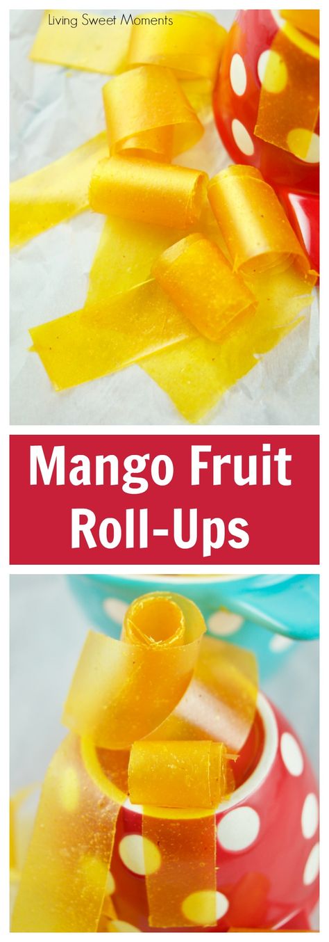 This amazing Mango Fruit Roll Ups recipe requires only 1 ingredient and is the perfect kid friendly healthy snack for the lunchbox. Vegan and Gluten Free. More healthy lunchbox and back to school recipes at livingsweetmoments.com via @Livingsmoments Mango Fruit Roll Up, Vegan Fruit Roll Ups, Mango Fruit Roll Up Recipe, Healthy Fruit Roll Ups, Breakfast Fruit Ideas, Fruit Roll Up Recipe, Mango Snacks, Fruit Rollups, Fruit Leathers