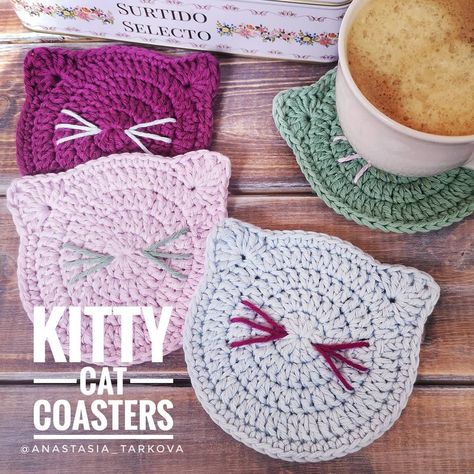 Chicken Coaster, Crocheted Coasters, Cat Applique, Cat Coasters, Crochet Coaster Pattern, Crochet Home Decor, Crochet Videos Tutorials, Crochet Applique, Welcome To